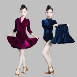 Stage Wear Latin Dance Dresses For Girl Children Autumn Winter Ballroom Competition Carnival Party Performance Practice Costume 2023