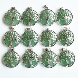 Charms Natural Stone Tree Of Life Green Aventurine Pendants Chakras Gem For Jewellery Accessories Necklace Marking Drop Delivery Findi Dhw8I