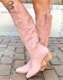 Boots Embroidered Western Knee High Boots For Women Pink Cowboy Cowgirl Fashion Shoes 2022 Hot Sale Popular Slip On White Girls L230712