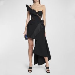 Party Dresses One Shoulder Short Sleeve Cocktail Dress Sweetheart Irregular Tiered Sexy Open Back Women Fashion Banquet Zipper Gowns
