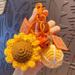 Keychains Creative DIY Wool Crochet Persimmon Pendant Woven Keychain Cute Fragrance Orange Sunflower Brand Name Car Key Chain Bag Trinket