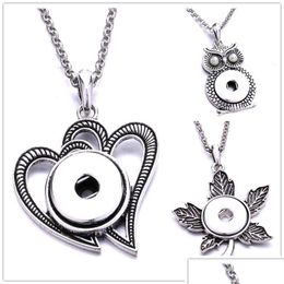 Pendant Necklaces Heart Leaf Owl Snap Button Necklace 18Mm Ginger Snaps Buttons Charms For Women Jewelry Drop Delivery Pendants Dhfav