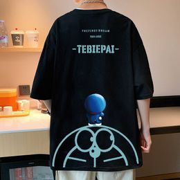 2023 Summer New Hong Kong Style Trend Dola a Dream Blue Fat Cartoon Half Sleeve Clothing Mens t