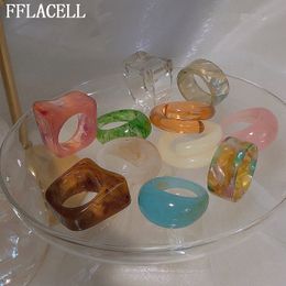 Wedding Rings FFLACELL Summer Fashion Acrylic Geometric Irregular Glass Ball Transparent Resin Colorful For Women Jewelry Gifts 230710