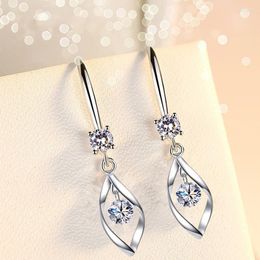 Backs Earrings Classic 925 Silver Needle Blue Pink White Crystal For Women Fashion Female Jewellery