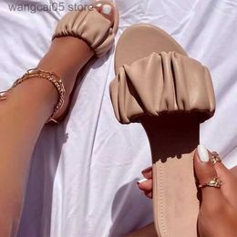 Slippers Summer 2022 Women Sandals Slippers Pleated Flip Flop Casual Beach Square Open Toe Shoes Outdoor Slippers Hot Female Soft Slides T230711