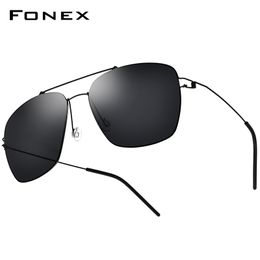 FONEX Polarized Sunglasses Men Ultralight 2019 Brand Design Mirror Alloy Oversize Square Sun Glasses for Men Screwless Eyewear