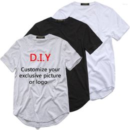 Men's T Shirts Cotton DIY Print Extended Streetwear T-shirt Long Line Hip Hop Tshirt Customise Your Exclusive Design Shirt Men DZS5MC