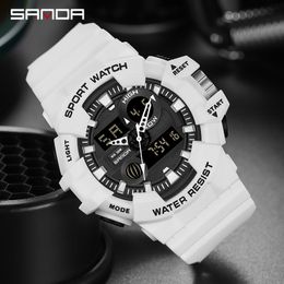 SANDA Men Watches White Outdoor Sport Watch LED Digital Waterproof Casual Watch Military Male Clock relogios masculino Watch Man