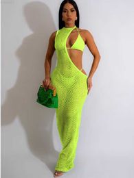 Urban Sexy Dresses HAOYUAN 3 Piece Bikinis Sets with Fishnet Mesh Sheer Cut Out Maxi Dress Cover Up Sexy Summer Outfits for Women Beach Vacation L230711