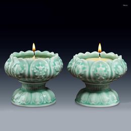 Candle Holders Vintage Ceramic Holder Home Buddha Lamp Ornaments Buddhist Supplies Celadon Candlestick Desktop