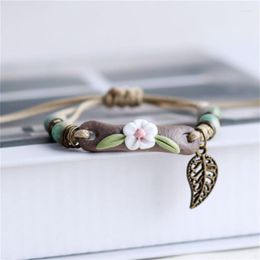 Strand Retro Bracelet Women's Flower Leaf Ceramic Hand Made DIY Bracelets Artware For Woman Girl Gift Jewelery Wholesale