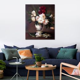 Handmade Edouard Manet Paintings of Peonies in A Vase Landscape Canvas Art for Office Wall Decor