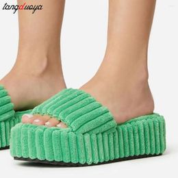 Slippers Green Pink Women's Summer Size 43 Thick Soles Towel Plush Slips Fashion Home Platform