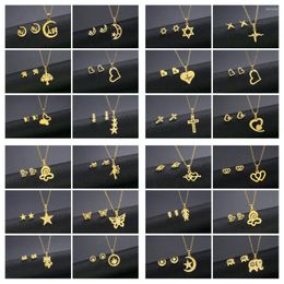 Necklace Earrings Set ESSFF 10Sets/Lot Stainless Steel Jewelry Wholesale Random Styles Women Kids Cute Animal Chain Pendant Necklaces