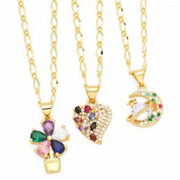 Pendant Necklaces Multicolor Crystal Daisy Flower Necklace For Women Copper Gold Plated Heart CZ Jewellery Party Gifts Nkev76