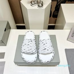 Classic Black White Rubber Slides Men's Slippers Designer Womens Sandals Platform Shoes Letters Knit Flip Flops Flats Thick Bottom