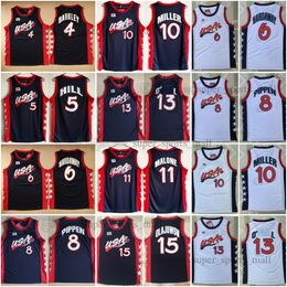 1996 Retro Jersey Basketball Jerseys 15 Olajuwon 4 Barkley 5 Hill 11 Malone 8 Pippen 6 Hardaway Stitched Jersey White Blue Men XS-2XL