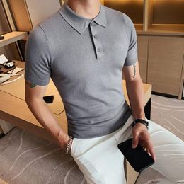 Jeans 2022 Summer Men Ice Silk Short Sleeve Polo Shirt Fashion Simple Casual Lapel Slim Fit Formal Polo Shirt Homme Streetwear M3xl