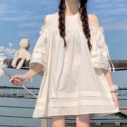 Party Dresses Summer Dress Women 2023 Loose Off Shoulder A Line Short Sleeve Stitching White Midi Vestido Sweet Girly Style Sundresses