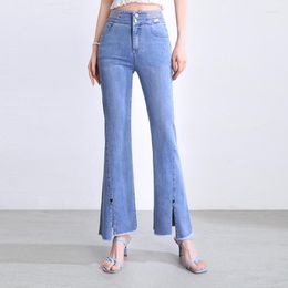 Women's Jeans 2023 Summer Front Slit Micro-Flare Ankle-Length High-Waisted High-End Pendant Straight Casual