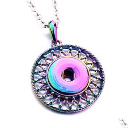 Pendant Necklaces Electroplating Styles Snap Button Necklace 18Mm Ginger Snaps Buttons Hollow Out Charms For Women Jewelry Drop Deli Dh2Rd