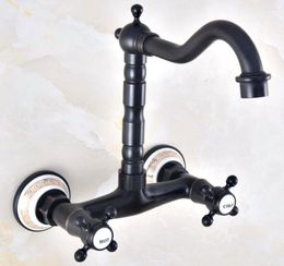 Bathroom Sink Faucets Dual Handle Duals Hole Wall Mount Basin Faucet Oil Rubbed Bronze Kitchen Vanity Cold Water Taps Dnf454