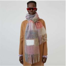 Scarves Scarf Winter Double-sided Rainbow Plaid Shawl Long Seahorse Hair Color Contrast Men's Same Tassel