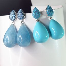 Hoop Huggie KQDANCE Turquoise Pink Quartz Blue Aquamarine Black Red Natural Stone Pearl Drop Earrings with 925 Silver Pin For Women Jewellery 230710