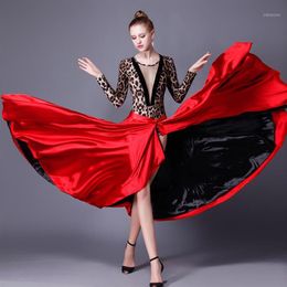 New Stle Spanish Dance Skirt Femal Black Red Latin Dance Dress Paso Doble Skirt Cloak Dress Woman Performance1281r