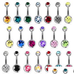 Navel Bell Button Rings 1 Set Piercing Crystal Bar For Women Surgical Steel Summer Beach Fashion Body Jewellery Drop Delivery Dhemn