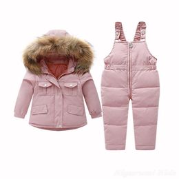 Jackets 80 White Duck Winter Jacket 2023 Kids Ski Suit Pink Girls Snow Coat Overalls Korean Children Down Pants Parkas Soft Warm Sets 230711