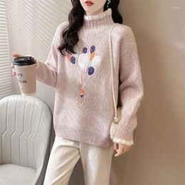 Women's Sweaters 2023 Autumn Winter Warm Sweater Turtleneck Long Sleeve Embroidered Jacket Women Pullover Padded Base Shirt