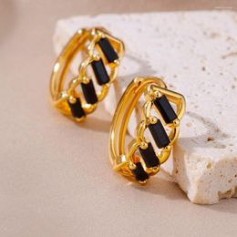 Hoop Earrings Black Rhomboid Zircon For Women Gold Colour Metal Copper Earring Waterproof Circle Girl Trendy Jewellery Party Gifts