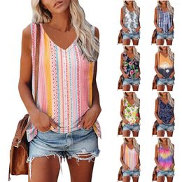Women's Tanks Fashion Summer V Neck Tank Top Lightweight Sleeveless Print Sexy Floral Loose Belly Cover