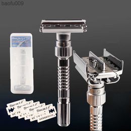 Men Shaving Razor Classic Manual Adjustable Double Edge Metal Safety Face Razors with 5 Blades Replacement Shaver Set Easy Clean L230520