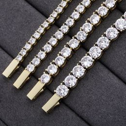 European Hip Hop Single Row Full Diamond Tennis Chain Bracelet Copper Inlaid Zircon Bracelet Brand Ornament Wholesale 6-Inch