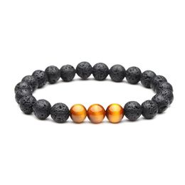 Charm Bracelets 8Mm Natural Black Lava Stone Tigers Eye Bracelet Aromatherapy Essential Oil Diffuser For Women Men Jewellery Drop Deliv Dhl9N