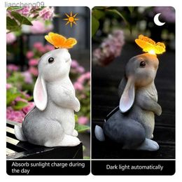 Lovely Funny Dog Rabbit Garden Statues Solar LED Lights Figurine Outdoor Decoration for Yard Patio Ornaments Sculpture L230620