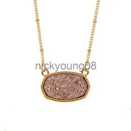 Pendant Necklaces Pendant Necklaces Resin Oval Druzy Necklace Gold Colour Chain Drusy Hexagon Style Luxury Designer Brand Fashion Jewellery For Women x0711