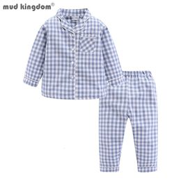 Pajamas Mudkingdom Boys Girls Long Sleeve Pajamas Set Collared Plaid Autumn Cute Toddler Pajama Kids Sleepwear Children Clothes Pjs 230710