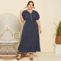 Casual Dresses Plus Size 2023 Dot Print Short Sleeve Long Dress For Women Boho Vintage 4XL Bodycon Summer Clothing Streetwear