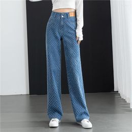 Women's Jeans Jacquard Women Wide-leg Pants Straight-leg Trousers Spring 2023 High-waist Slimming Clothing Jean Denim Slight Strech