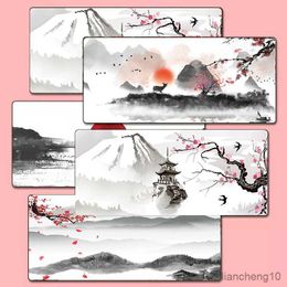 Mouse Pads Wrist Cute Ink Painting Flowers Desk Mat Sakura Beautiful Mouse Pad Large Gaming Mousepad home office pad R230711