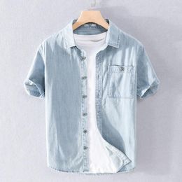 Men's Casual Shirts Denim Shirt Men Cotton Jeans Fashion Summer Slim Short Sleeve Cowboy Stylish Wash Tops Streetwear 2023