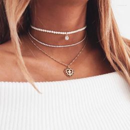 Pendant Necklaces Elegant Simulated Pearl Crystal Chokers Necklace For Women Bohemian Heart Multilayer Statement Jewellery Bijoux