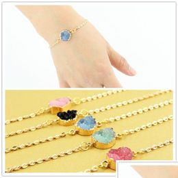 Charm Bracelets Fashion Druzy Drusy Bracelet Gold Plated Oval Irregar 6Color Imitate Natural Stone Bangle For Women Jewelry Drop Deli Dh5Vd