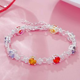 Link Bracelets Fine 925 Stamped Silver Original Charm Colored Crystal Bracelet For Women Jewelry Fashion Party Wedding Christmas Gifts
