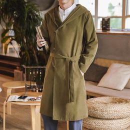 Men's Trench Coats Chinese Style Autumn Embroidered Coat With Hooded Country Fashion