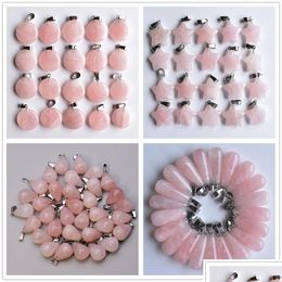 Charms Natural Stone Water Drop Star Pink Quartz Healing Pendants Diy Necklace Jewelry Accessories Making Delivery Findings Component Dhue2